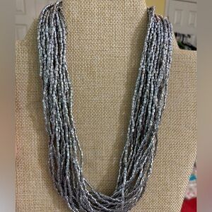 Vintage Multi Strands‎ Necklace w/ Silver Bugle Beads